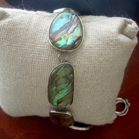Vintage Sterling Silver Toggle Abalone Bracelet - Picture 4 of 14